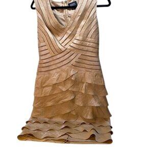 Adrianna Papell Womens Tiered Shimmer Dress Gold Sleeveless Size 8 Formal Cockta